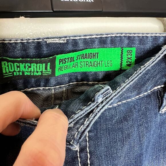 Rock & Roll Cowboy Pistol Straight Reflex Jeans 42x38 Men Med Wash Western Denim - Picture 8 of 13